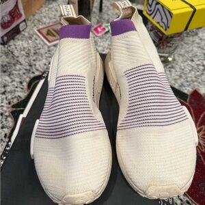 adidas Women's Cream and Purple Slip-On Sneakers
